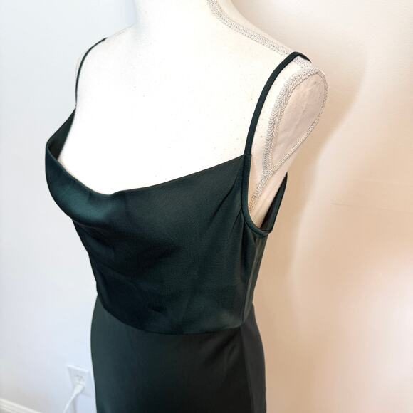 BHLDN Cali Satin Cowl Neck Midi Slip Dress In Emerald Green Size 6 - Picture 7 of 15